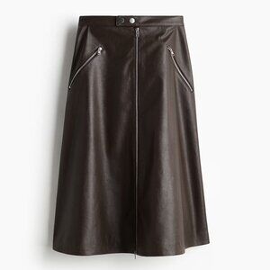 H&M Edition Dark Brown Coated A-Line Skirt, US 2